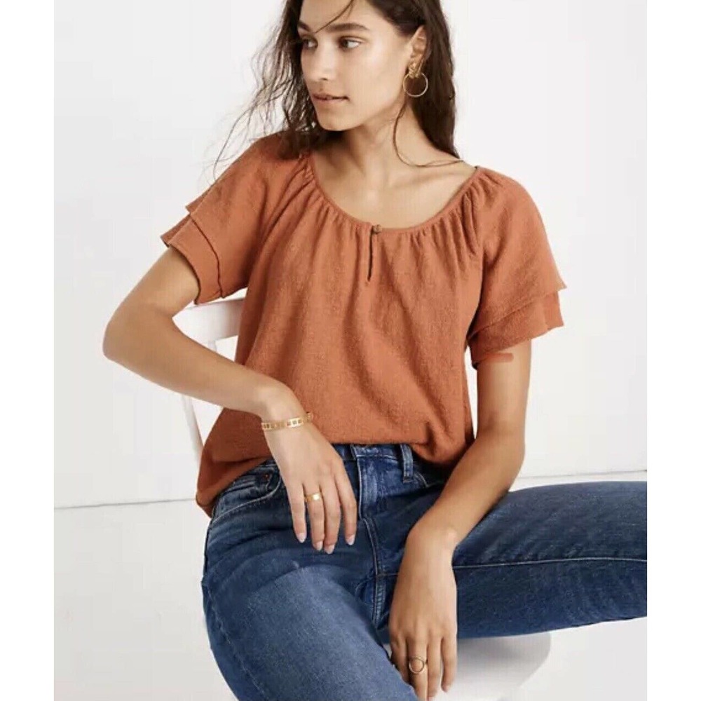 Madewell Texture & Thread Tiered Sleeve Top 2X